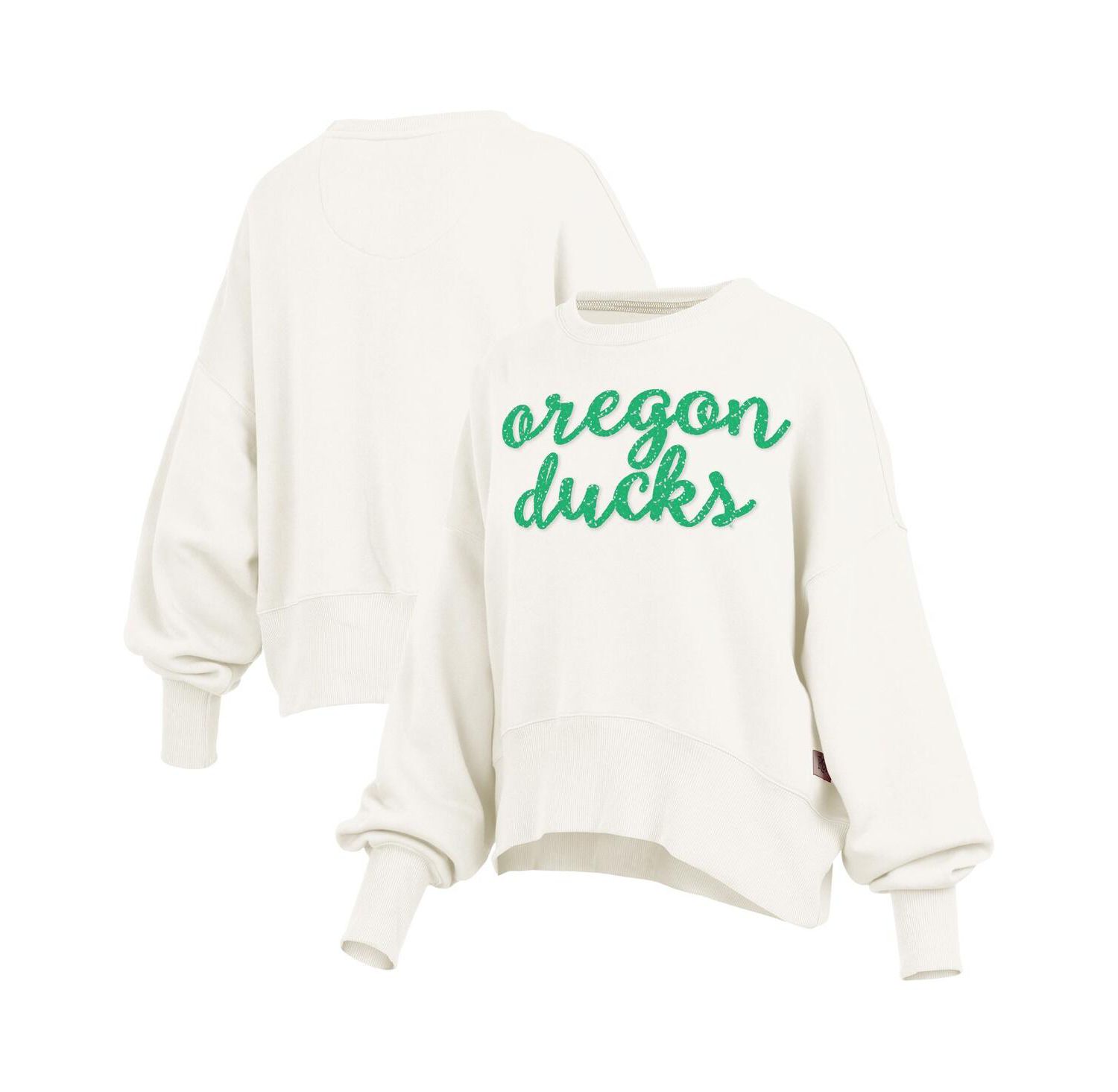 Women's Cream Oregon Ducks Oversized Chelsea Waist Length Pullover Sweatshirt