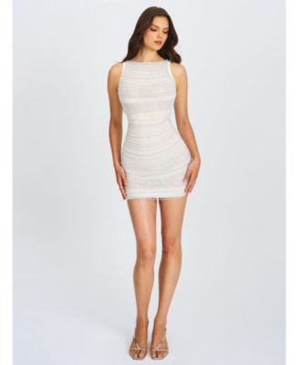 Women Iliana White Pearl Chain Embellished Midi Dress