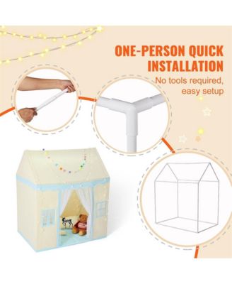 Kids Tent with Mat Windows Cozy Beige Fort for Boys and Girls