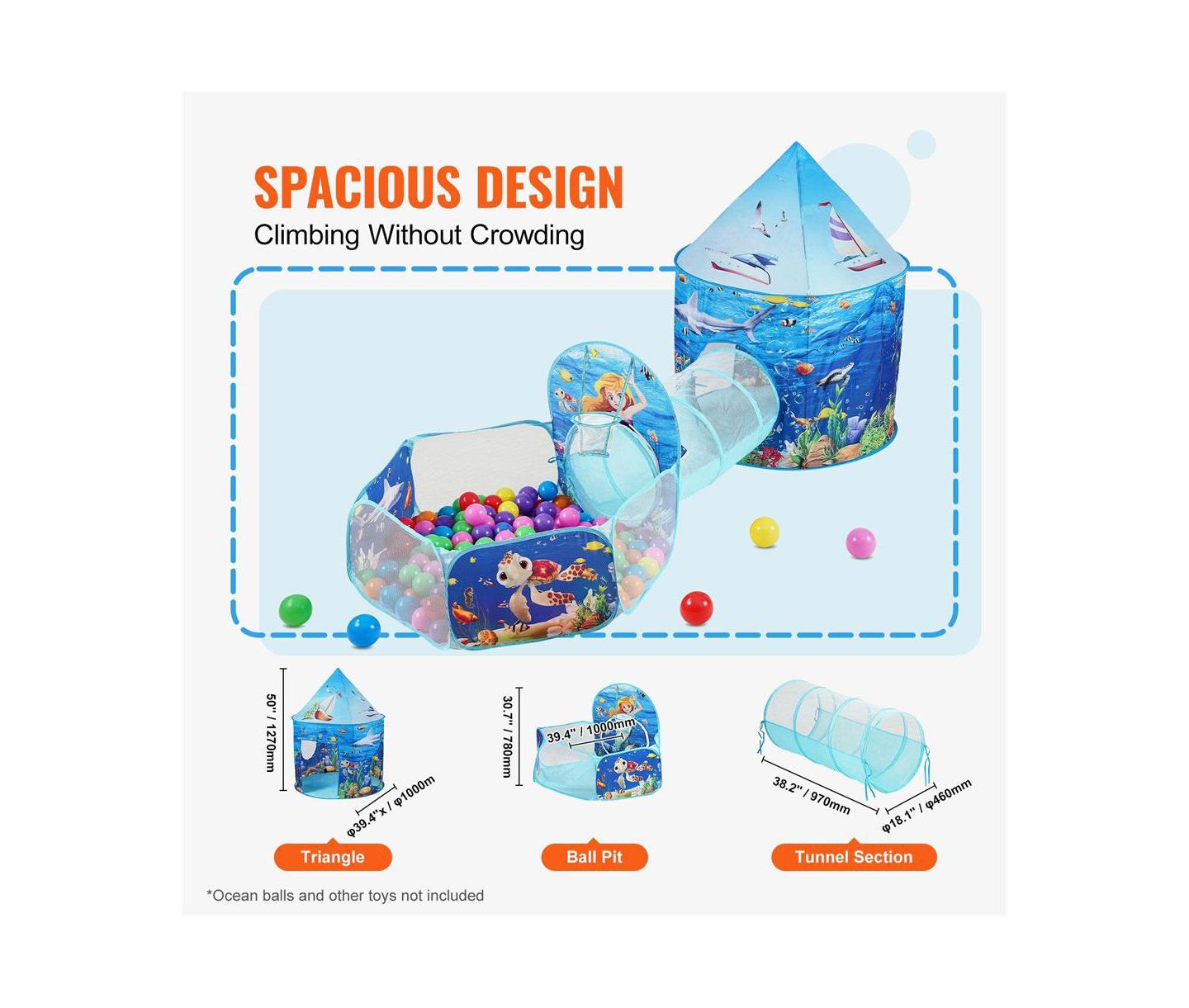 Детские игрушки Lycvki Pop-Up Tent, Tunnel and Ball Pit with Basketball Hoop, 3-Piece Set, Ages 2+ — фото 4