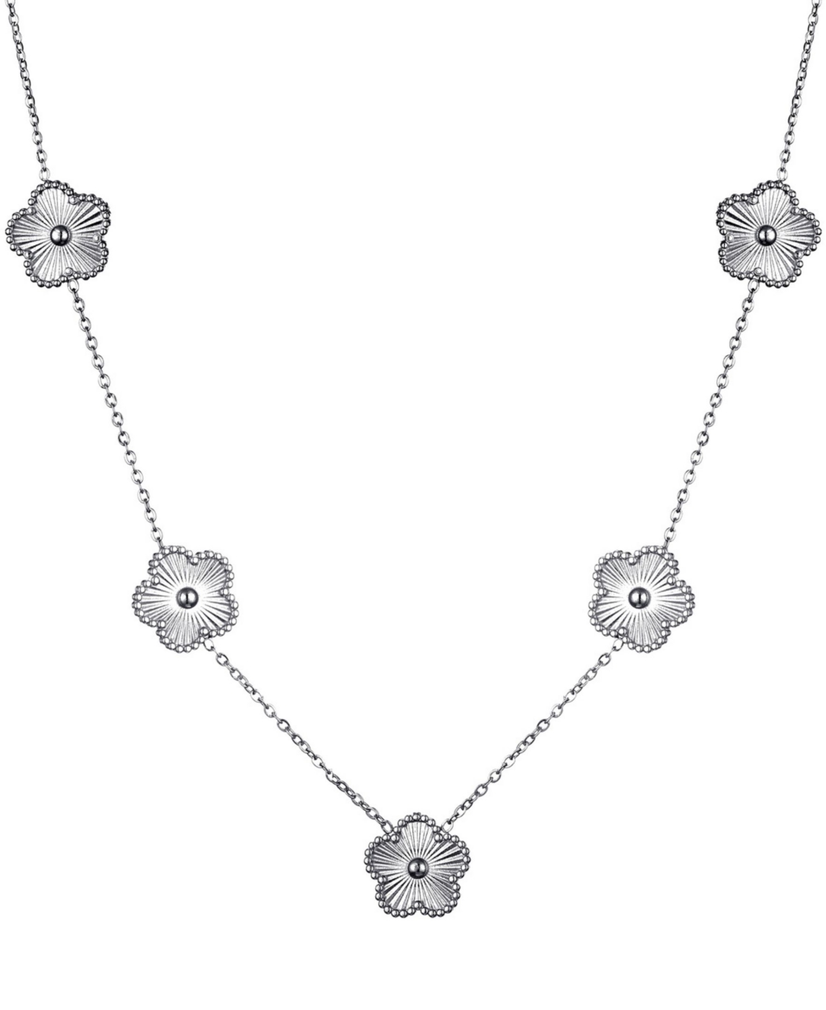 Adornia Silver Plated Stainless Steel Tarnish-resistant 5-leaf Clover Station Necklace In Metallic