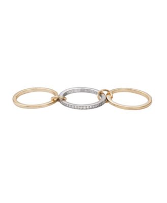 Gold and Silver CZ Connected 3-Piece Ring Stack