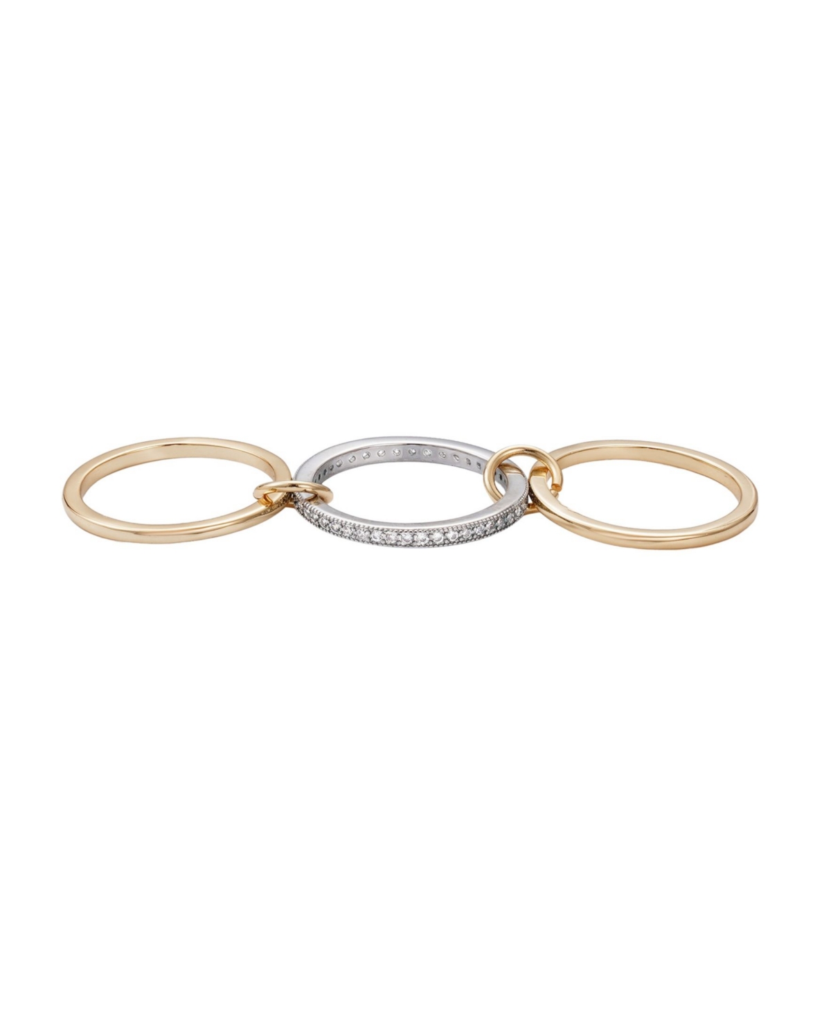 Adornia 14k Gold And Silver Plated Connected 3-piece Ring Stack In Gold
