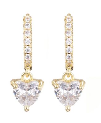 Gold CZ Heart-Shaped Huggie Hoop Earrings