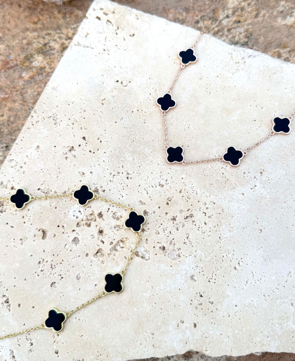 Adornia Gold Black Clover Station Necklace