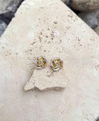 Gold Crystal Encrusted Flower Stud Earrings