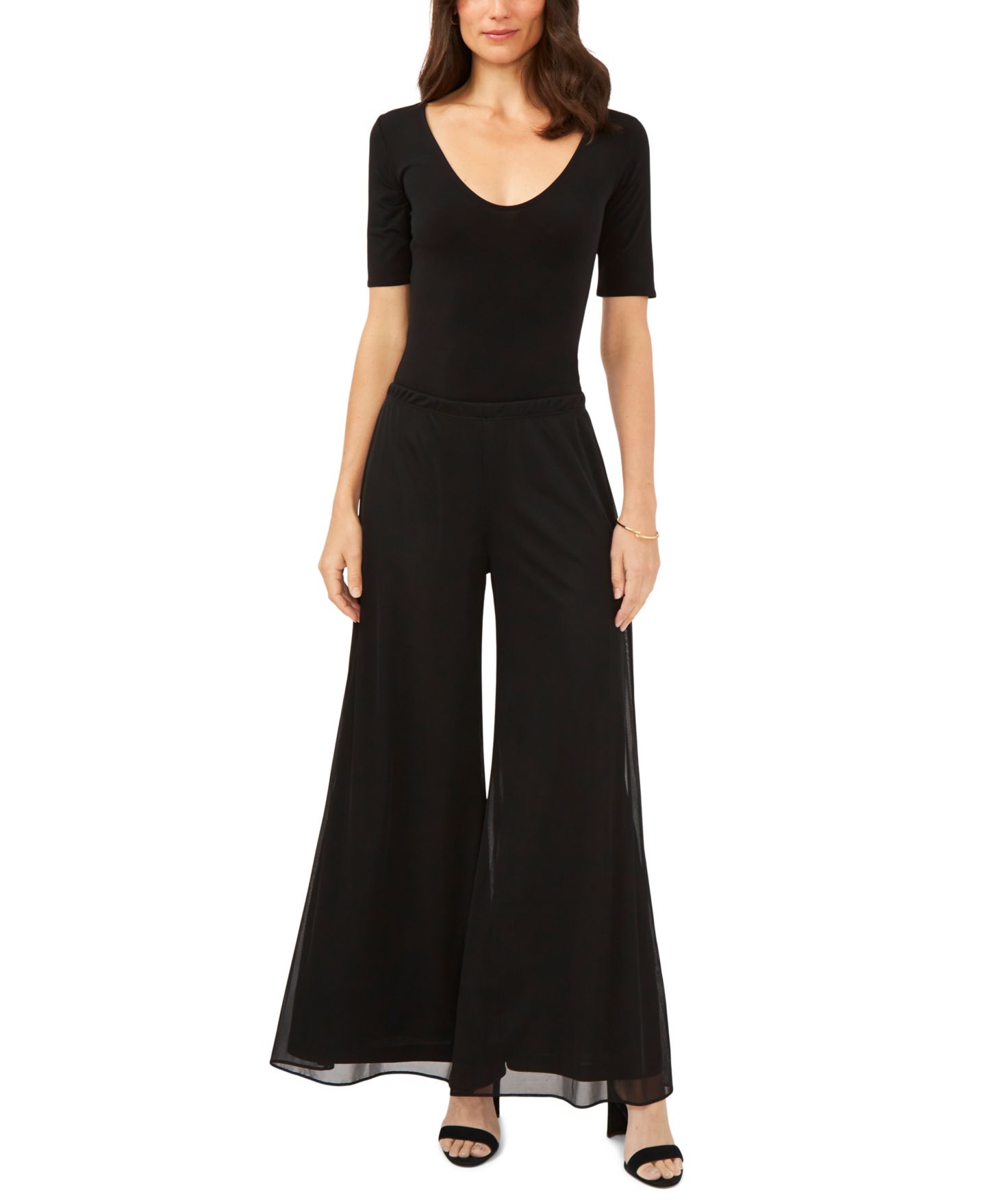 Женские брюки MSK Petite Mesh Wide-Leg Dress Pants, цвет: Чёрный — фото 4