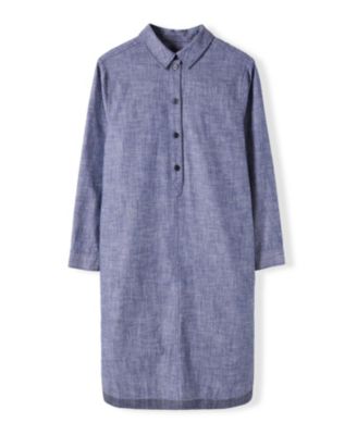 Women's Chambray Long Sleeve Knee Length Dress