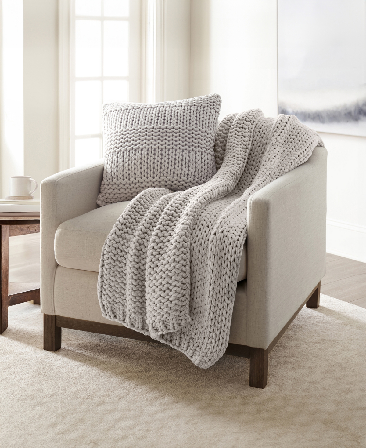 Ienjoy Home Chunky Blanket And Decor Pillow Bundle, 21" X 21" In Gray