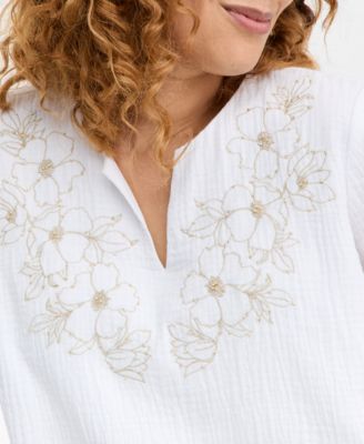 Women's Cotton Beaded Gauze Top, Macy's Exclusive