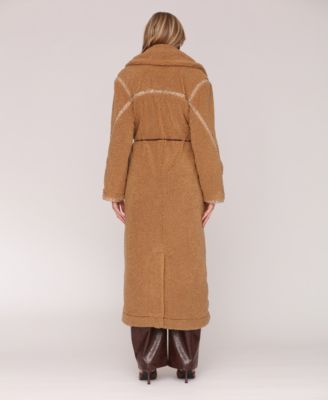 Women's Long Sleeve Sherpa Oversized Belted Coat