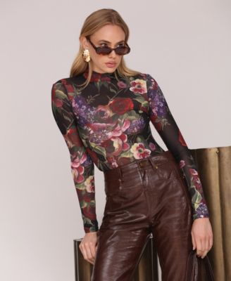 Women's Mesh Mock Neck Long Sleeve Top