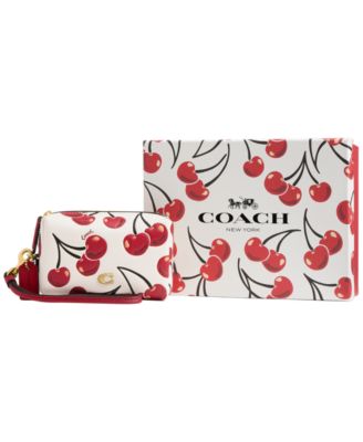 Boxed Essential Cherry Print Leather Cosmetic Pouch