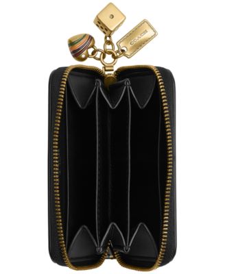 Essential Small Spazzolato Leather Zip Around Card Case with Charm