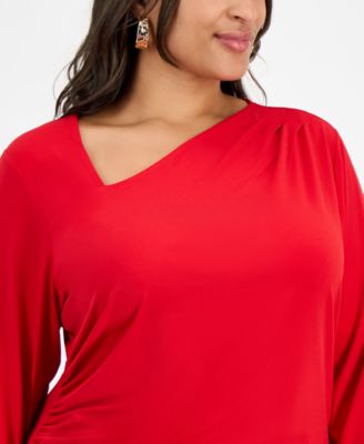 Plus Size Asymmetric-Neck Long-Sleeve Top, Macy's Exclusive 