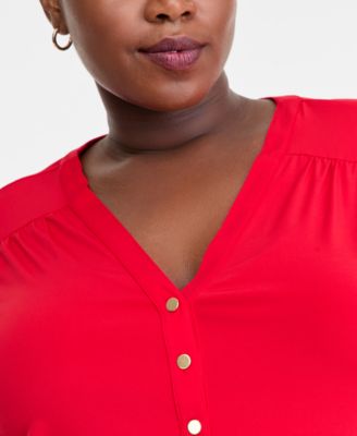 Plus Size V-Neck Long-Sleeve Top, Macy's Exclusive 