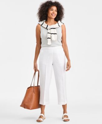 Women's 100% Linen Solid Cropped Pull-On Pants, Created for Macy's