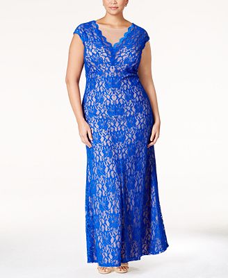 XSCAPE Plus Size Lace V-Neck Gown - Dresses - Women - Macy's
