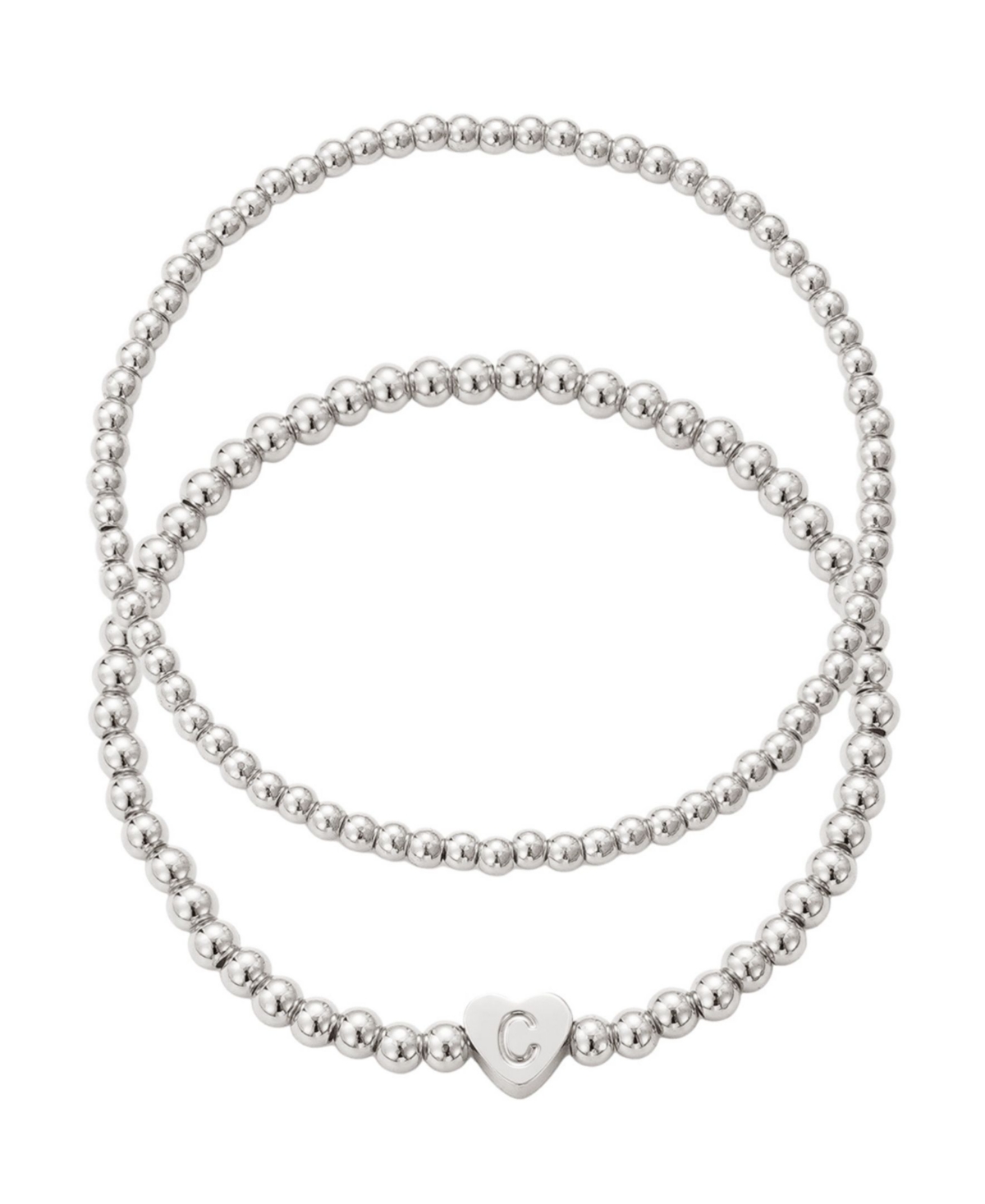 Adornia Silver Ball Bead Initial Bracelet Set In Metallic