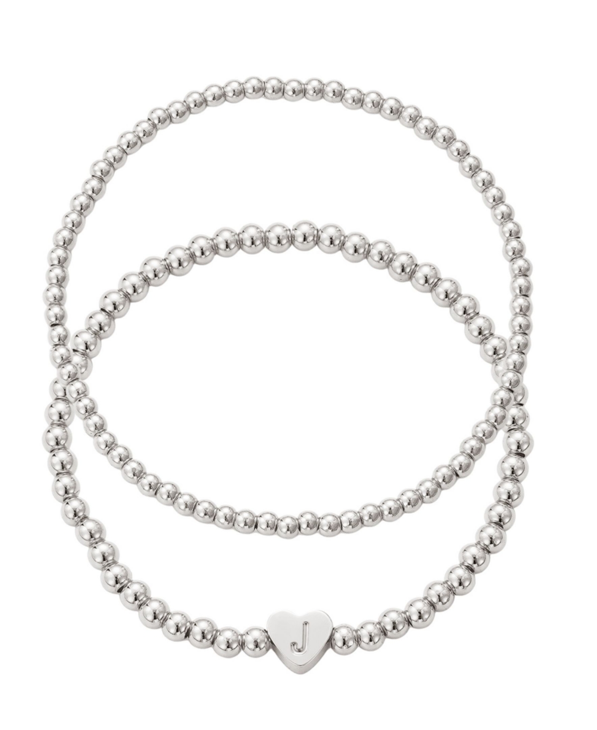 Adornia Silver Ball Bead Initial Bracelet Set In White