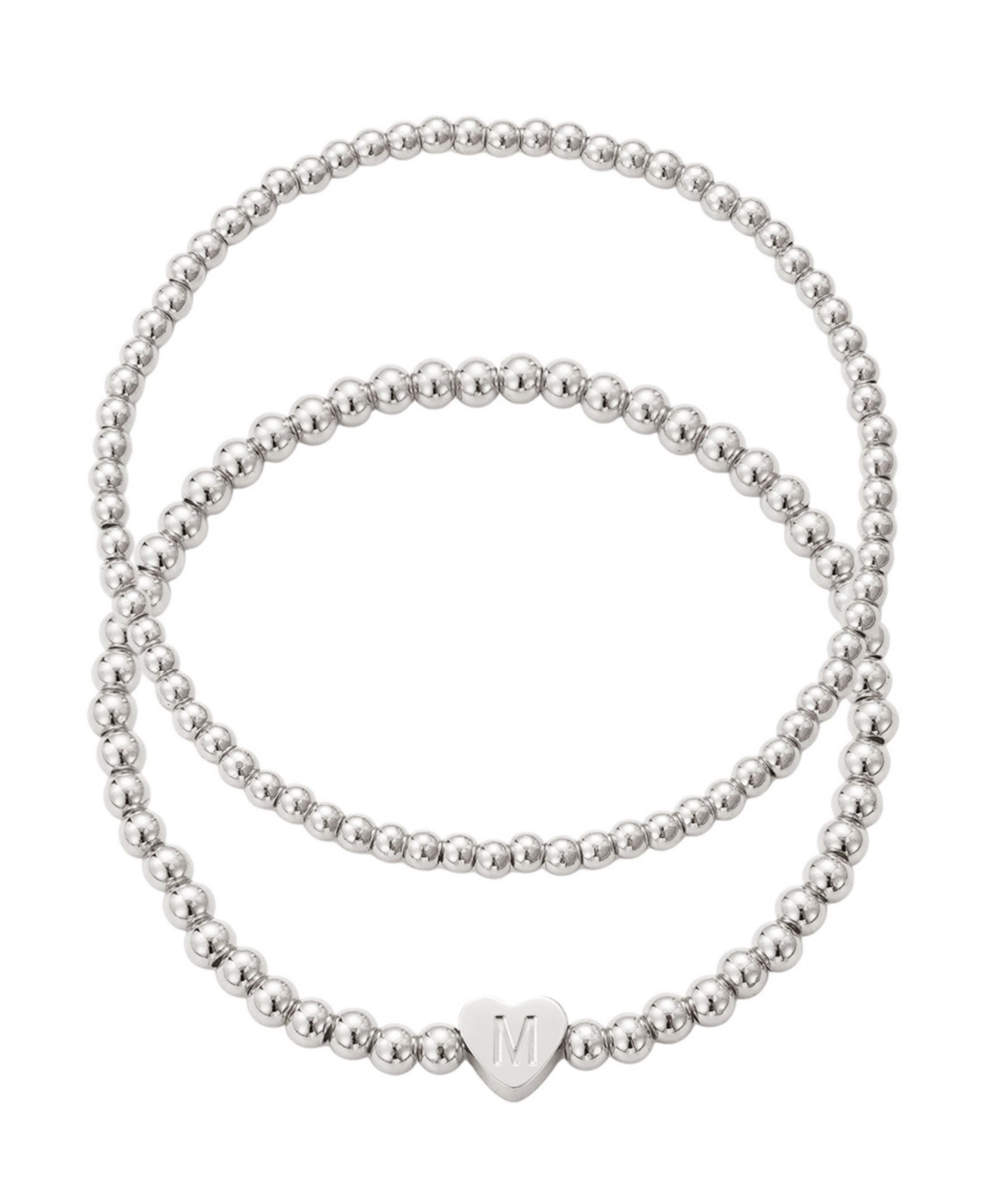 Adornia Silver Ball Bead Initial Bracelet Set In Metallic
