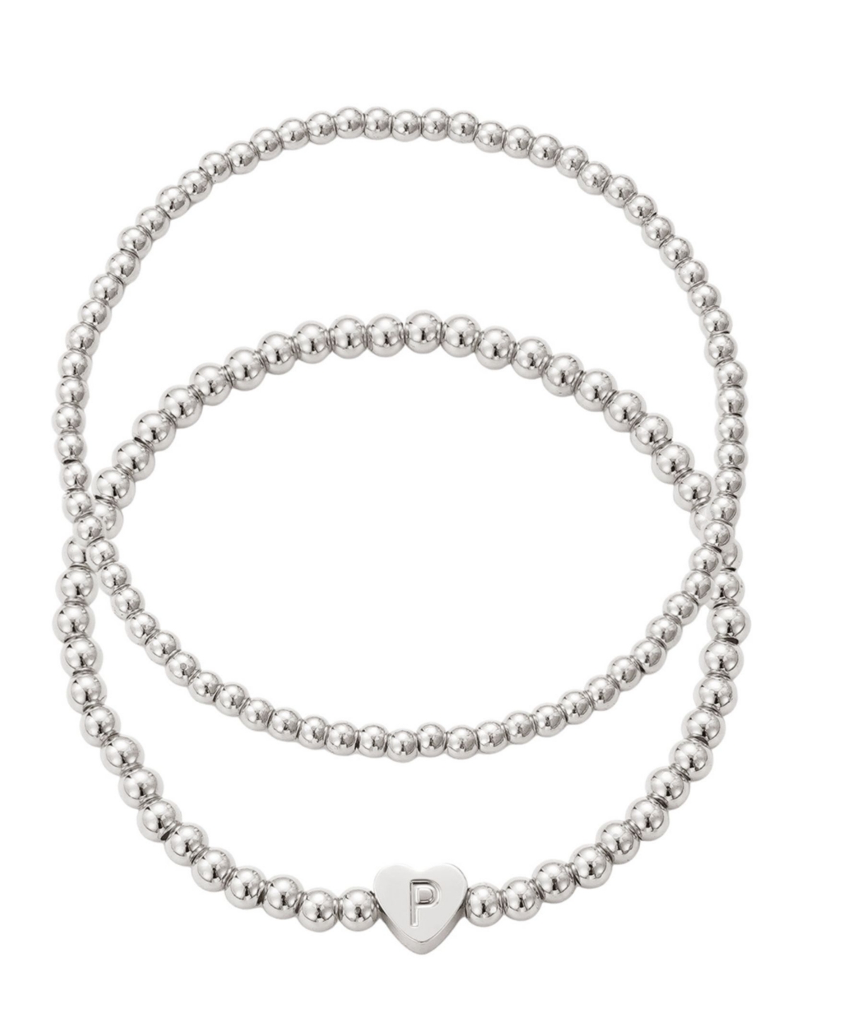 Adornia Silver Ball Bead Initial Bracelet Set In Metallic