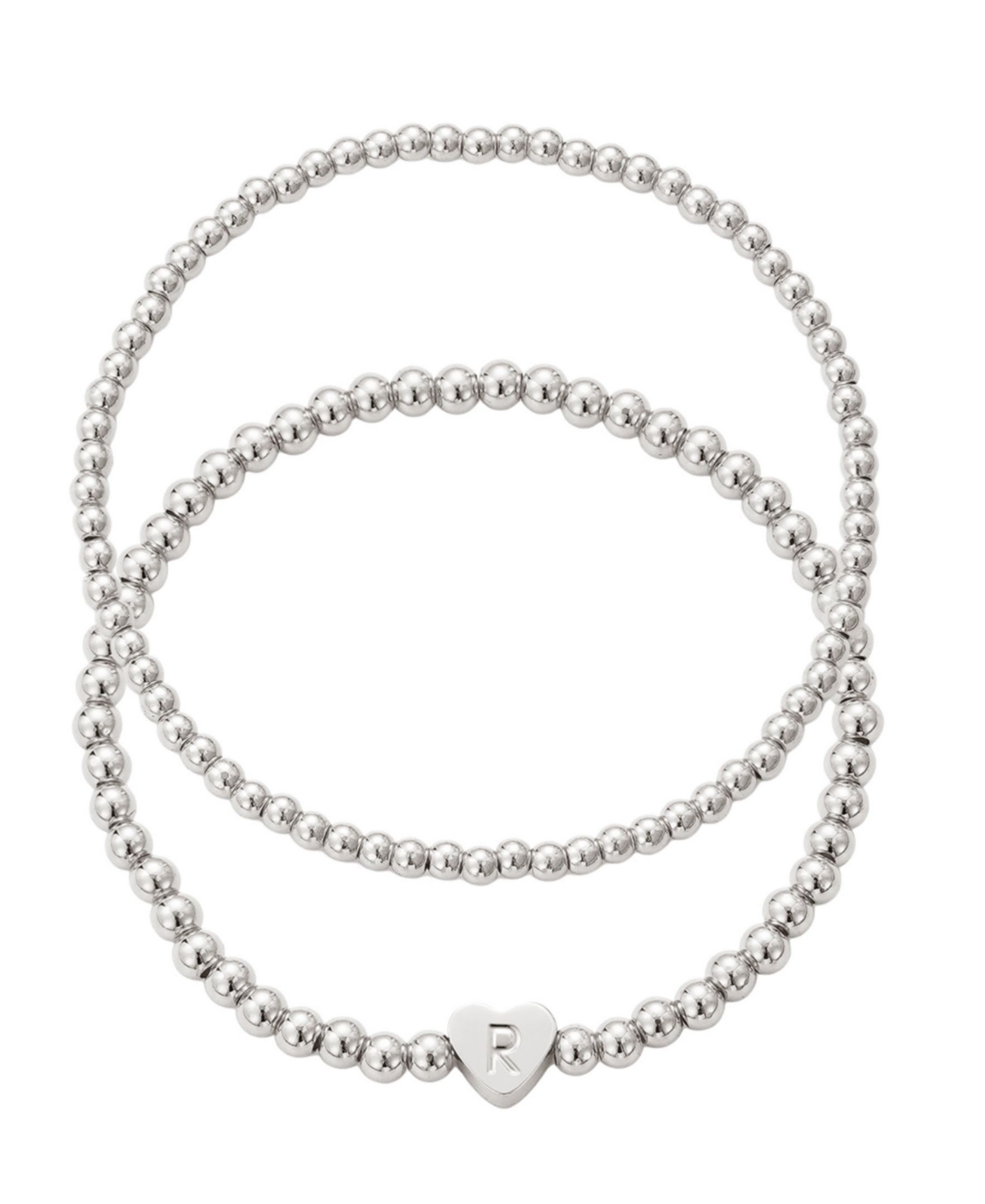 Adornia Silver Ball Bead Initial Bracelet Set In Metallic