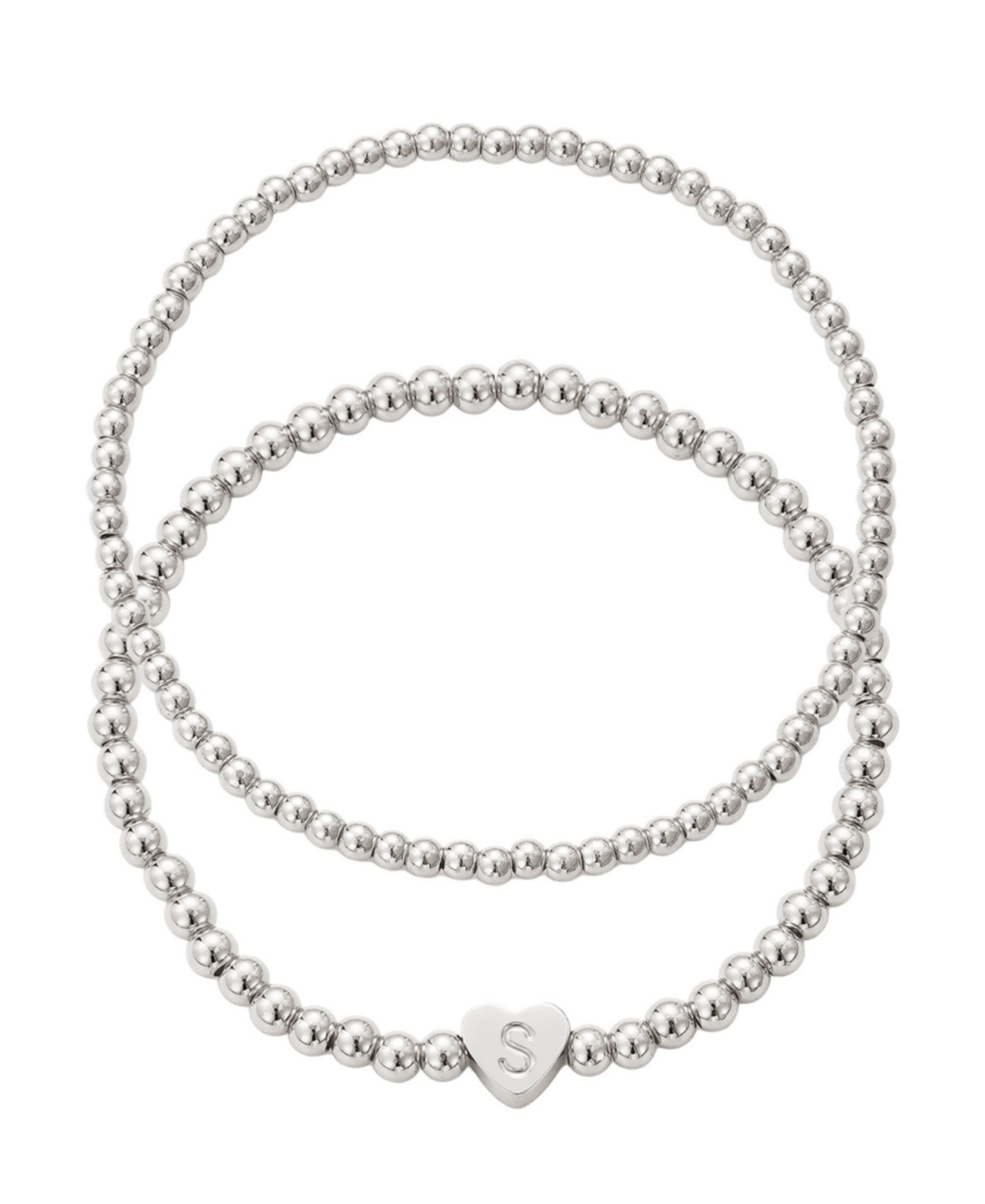 Adornia Silver Ball Bead Initial Bracelet Set In Metallic
