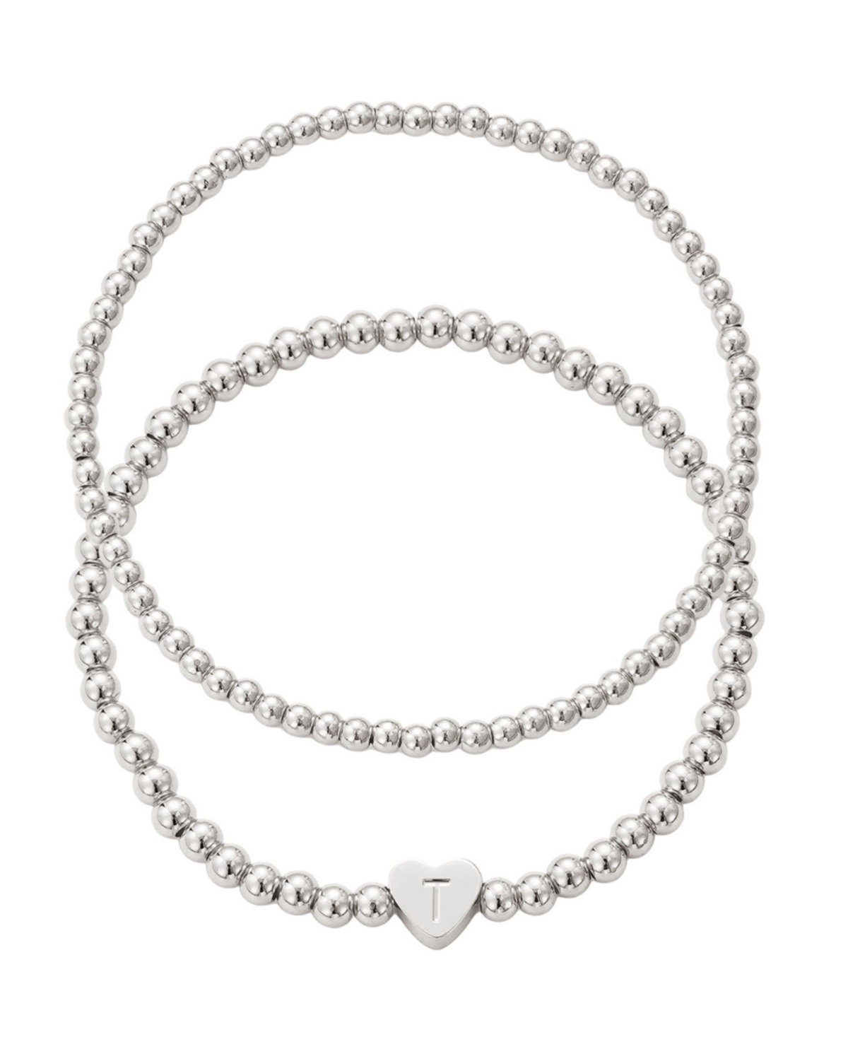 Adornia Silver Ball Bead Initial Bracelet Set In Metallic