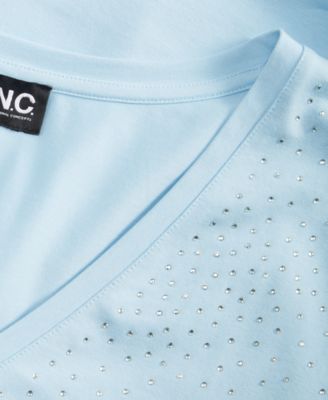 Plus Size V-Neck Rhinestone-Embellished Top