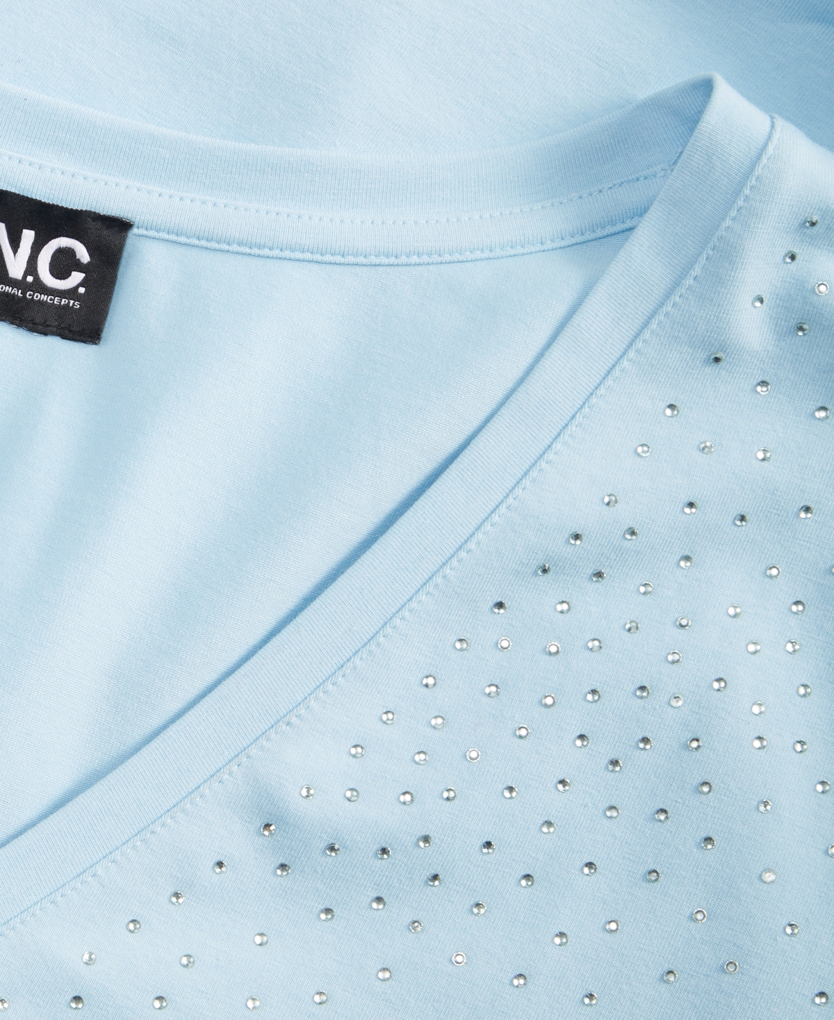 Inc International Concepts Plus Size V-neck Rhinestone-embellished Top, Macy's Exclusive In Blue