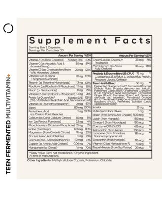 Teen s Daily Multivitamin Supplement, 25+ Vitamins & Minerals for Teenage Boys & Girls, Organic Whole Foods Vitamins for Teenagers, Vitamin A, B, C, D, E, K, Omega-3, 60 Ct
