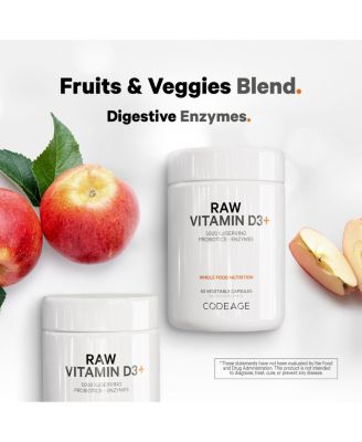 Raw Vitamin D3+ High Potency 5000 IU Supplement- Raw Vitamin Enhanced with Omega-9, Probiotics, Digestive Enzymes, Fruits & Greens 60 Capsules