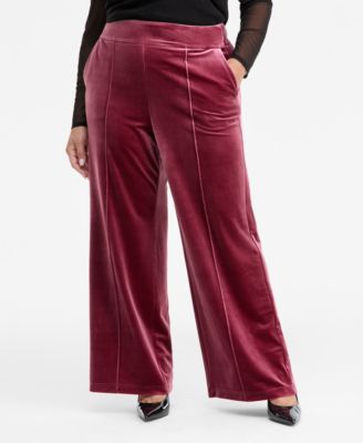 Plus Size High-Rise Wide-Leg Velvet Pants, Created for Macy's