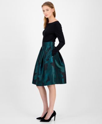 Women's Serenity Jacquard Mixed-Media Boat-Neck Dress