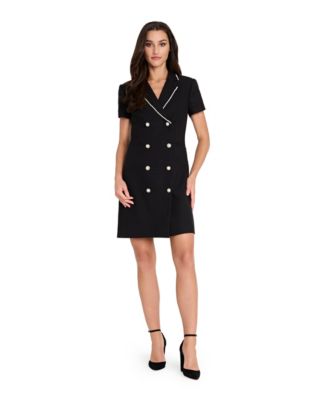 Women's Imitation Pearl Trim Boucle Coat Dress