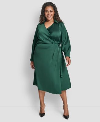Floral Warehouse Pink Wrap Dress DKNY Plus Size Long Sleeve Surplice O-Ring  Midi Dress Macy's