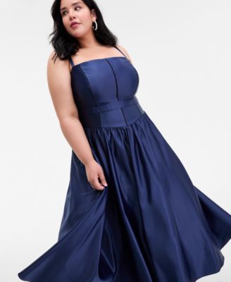 Plus Size Satin Square-Neck Midi Dress