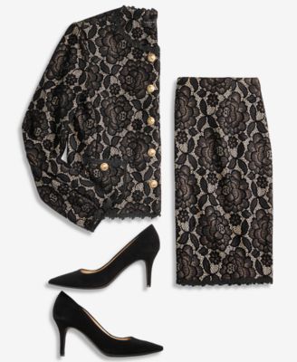 Women's Bonded Lace Long-Sleeve Jacket & Bonded Lace Mini Skirt