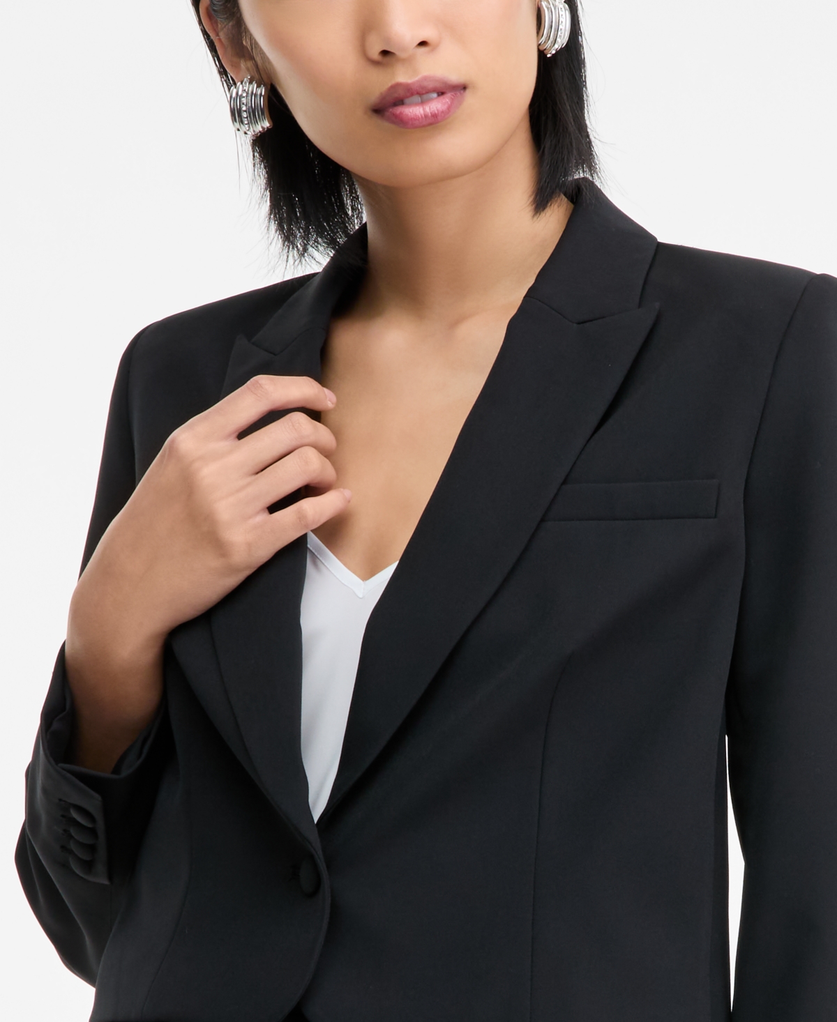 Inc International Concepts Women's Peak Lapel Cropped Blazer, Macy's Exclusive In Black