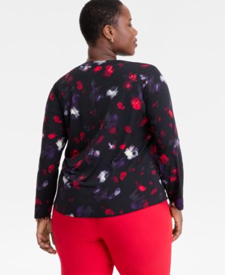 Plus Size V-Neck Long-Sleeve Top