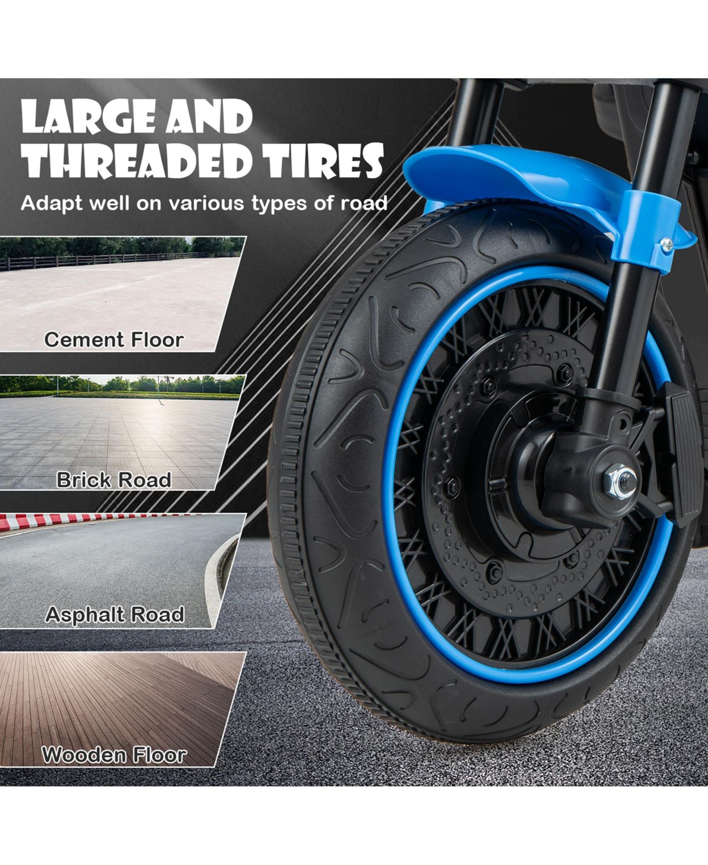 Детская игрушка Costway 6V Electric Motorcycle with Training Wheels & LED Headlight Ride-On, 55 lb. Capacity, Ages 18-36 Months, цвет: Синий — фото 8