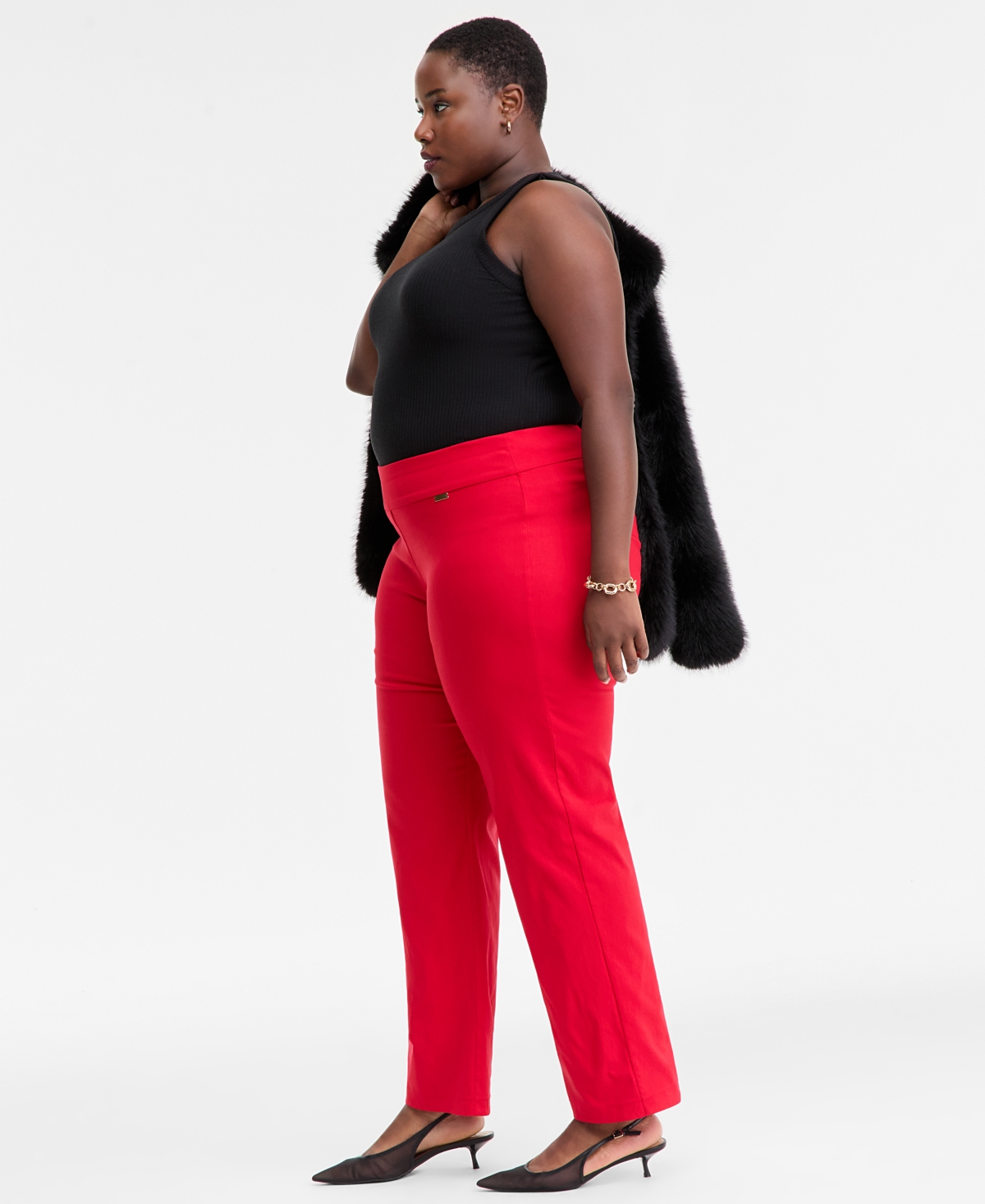 Inc International Concepts Plus Size Mid-rise Pull-on Straight-leg Pants, Created For Macy's In Red
