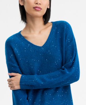 Women's Roving Sequin V-Neck Sweater, Macy's Exclusive