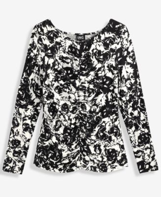 Women's Printed Long-Sleeve Shirred-Front Top, Macy's Exclusive