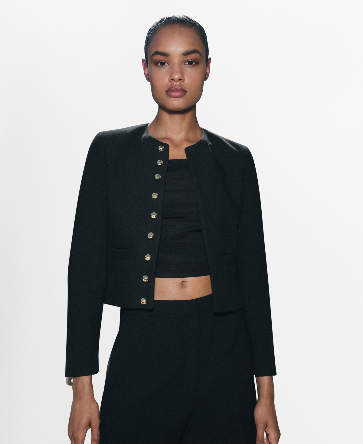 Mango Women's Buttoned Cropped Jacket