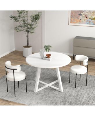 Durban 3-Pc Round Dining Set, Trestle Dining Table with 2 Boucle Chairs