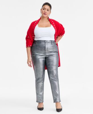 I.N.C. International Concepts - Plus Size Metallic Straight-Leg Jeans