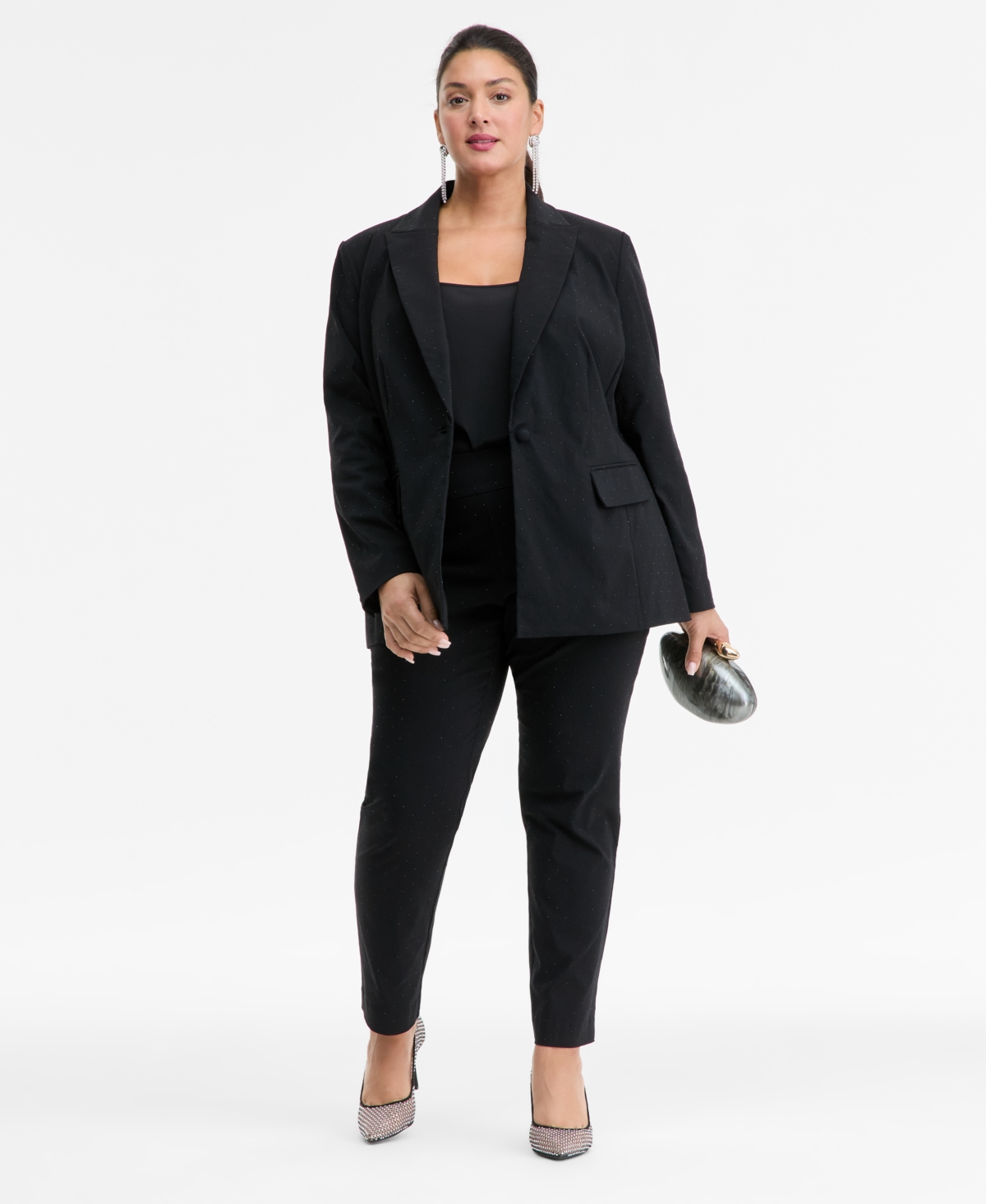 Inc International Concepts Plus Size Embellished Peak-lapel Blazer, Macy's Exclusive In Black