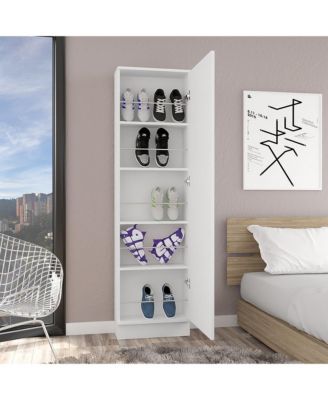 17.2'' Particle Board Charlotte Xl Shoe Rack, Five Interior Shelves, Mirror, Single Door Cabinet